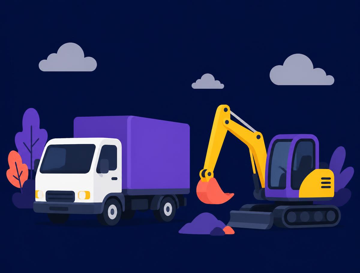 Illustration of a box truck and excavator representing equipment financing